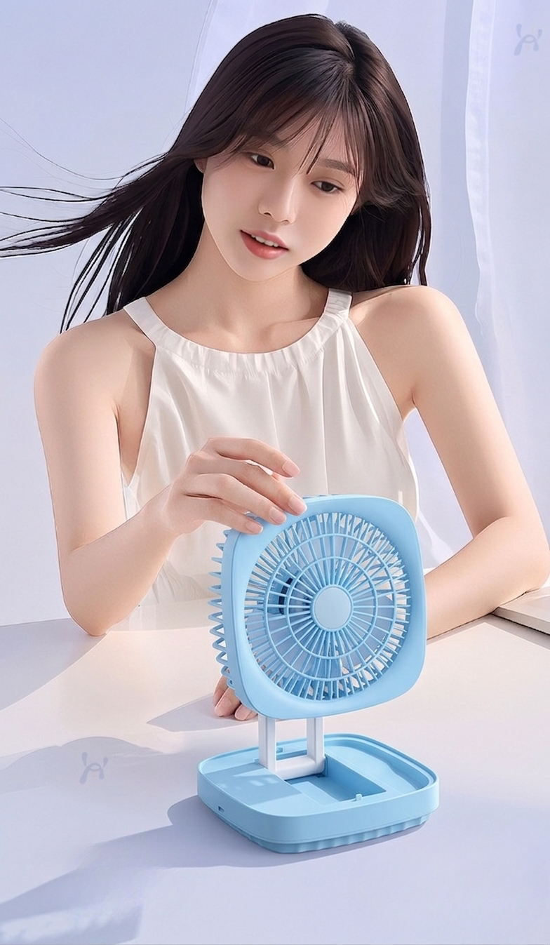 Rechargeable Soft Light Desktop Silent Foldable Electric Table Fan (JK-F666)blue