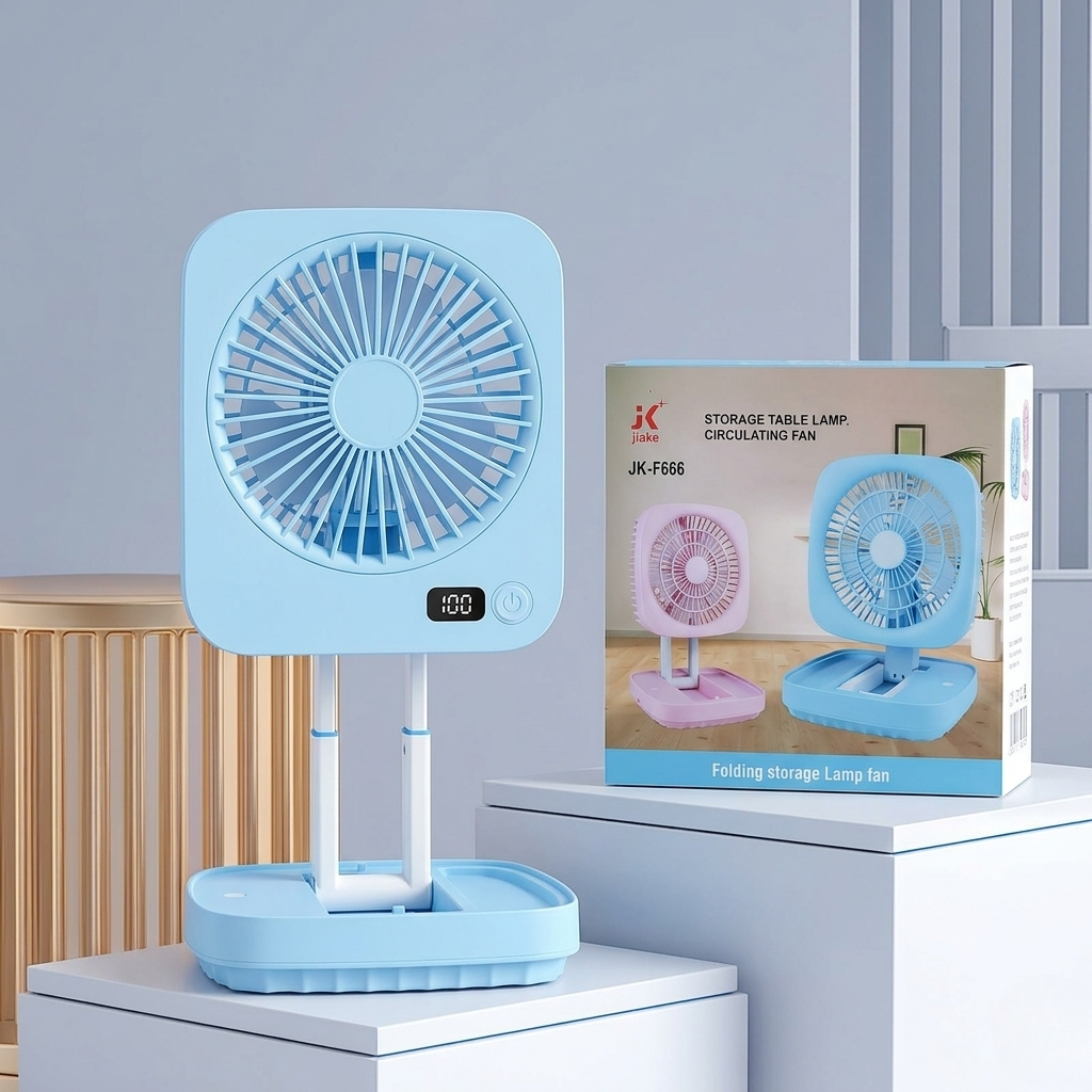 Rechargeable Soft Light Desktop Silent Foldable Electric Table Fan (JK-F666)blue