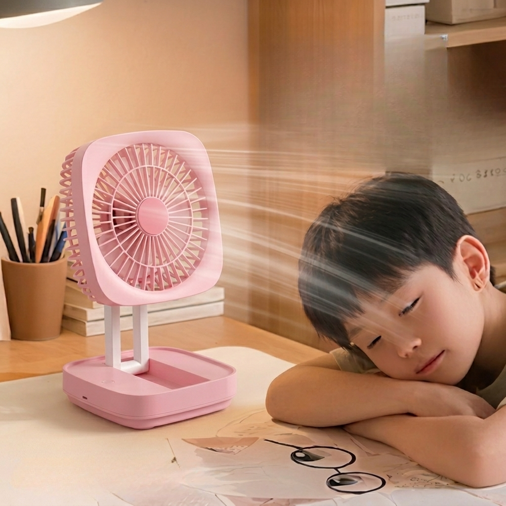 Rechargeable Soft Light Desktop Silent Foldable Electric Table Fan (JK-F666)pink